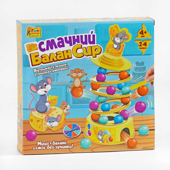 Настільна гра Смачний БаланСир 37297 4FUN Game Club 36 кульок основа 4 кільця палички наліпки фігурка мишеняти 4FUN Game Club