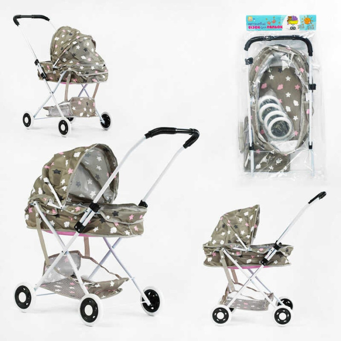 Візок для ляльок TK 44-711 металева основа додатковий кошик складний каптур у пакеті