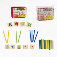 Дерев’яна математика C 65792 палички для лічби цифри та букви металева коробка у пакеті