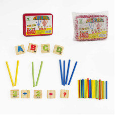 Дерев’яна математика C 65792 палички для лічби цифри та букви металева коробка у пакеті