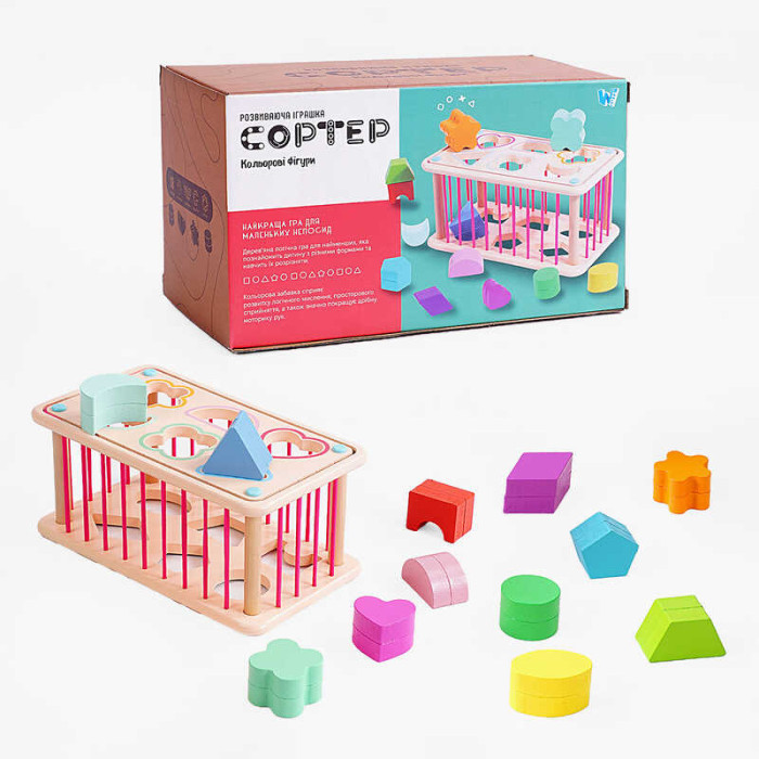 Логічна гра C 60434 WToys 2 геометричних сортери стінки з резинок 12 дерев’яних фігурок WToys