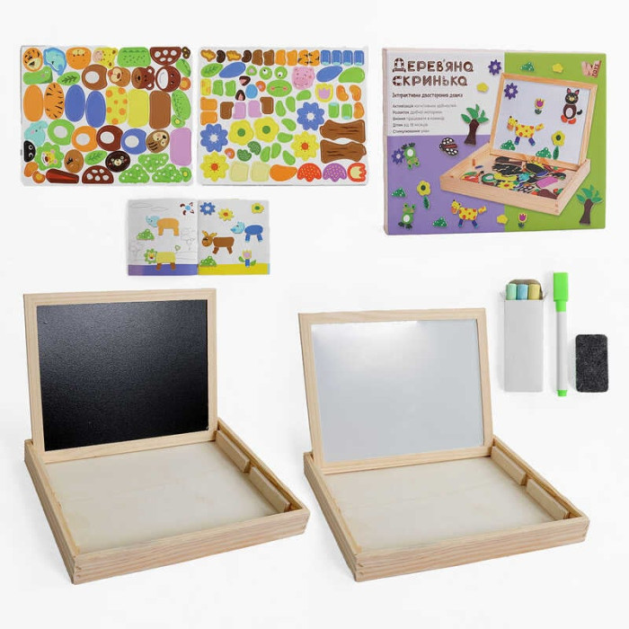 Дитяча Деревяна магнітна дошка WToys з магнітами фломастером губкою для стирання крейдою 16057 WToys