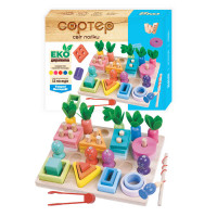 Логічна дерев’яна дошка 61714 (24) WToys геометричний сортер магнітна риболовля щипці гра з морквами в коробці
