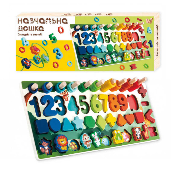 Доска логическая 61981 WToys деревянная игра-шнуровка цифры и фигуры сортер колышки WToys