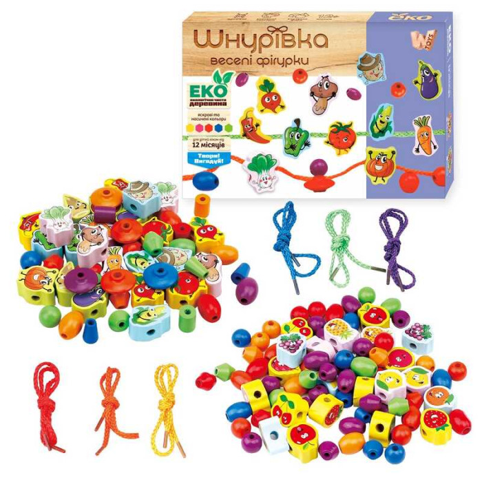 Шнурівка дерев`яна 63732 (30) WToys намистинки фігурки в коробці