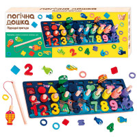 Доска логическая 11825 WToys деревянная 10 цветных рыбок магнитная рыбалка цифры и фигуры колышки WToys