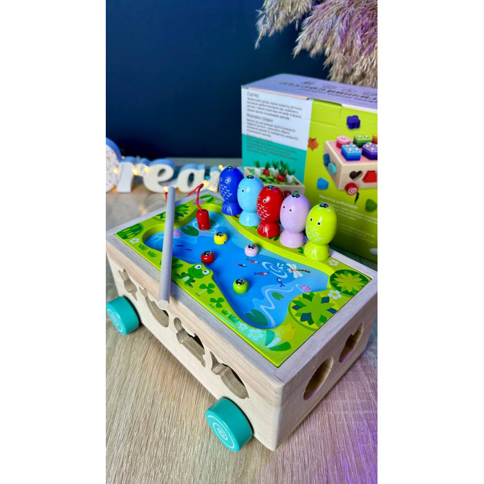 Каталка логічна 22995 WToys деревяна 3 в 1 сортер 1 тематична гра каталка на коліщатах WToys