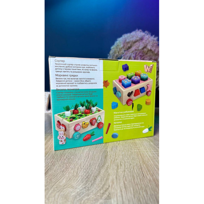 Каталка логічна 22995 WToys деревяна 3 в 1 сортер 1 тематична гра каталка на коліщатах WToys