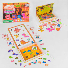 Деревяна гра 17037 Маленькі монстри 4FUN Game Club Wood 68 елементів пазли маркер магнітна дошка на укр мові 4FUN Game Club Wood