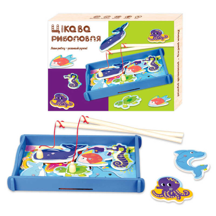 Магнітна риболовля 28538 WToys дерев'яна 2 вудочки рибки WToys