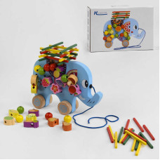 Деревяна каталка C 48174 Слоненя шнурівка брусочки