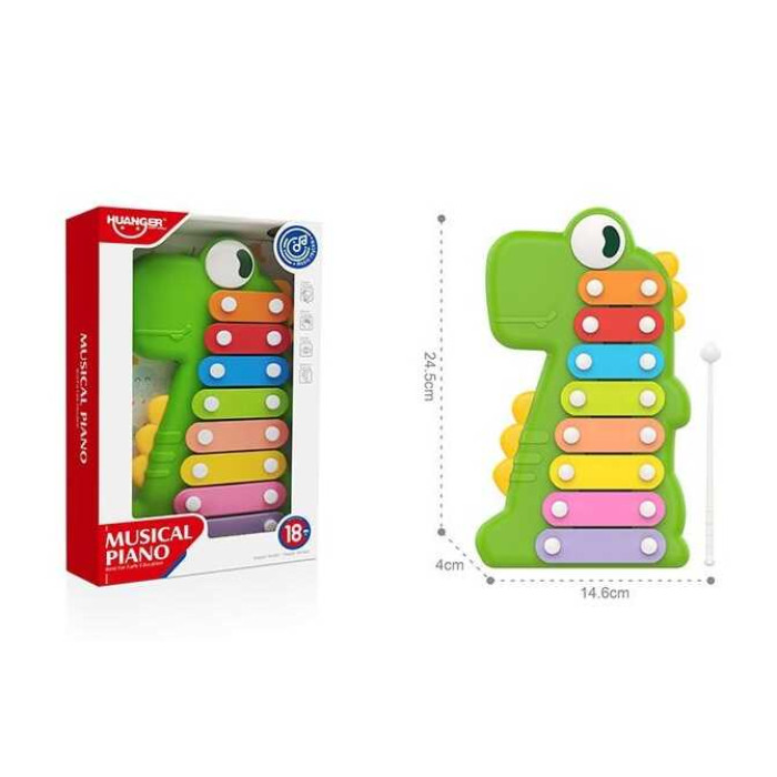 Ксилофон HE 8012 Динозаврик 8 металевих пластин молоточок