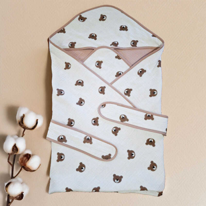 Конверт з куточком для немовлят Ведмежа 90715 тканина МУСЛІН розмір 90*90 см Bimbo в пакеті Bimbo