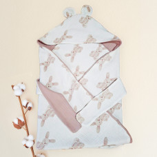Конверт з куточком для немовлят Зайчик 61187 тканина МУСЛІН розмір 90*90 см Bimbo в пакеті Bimbo