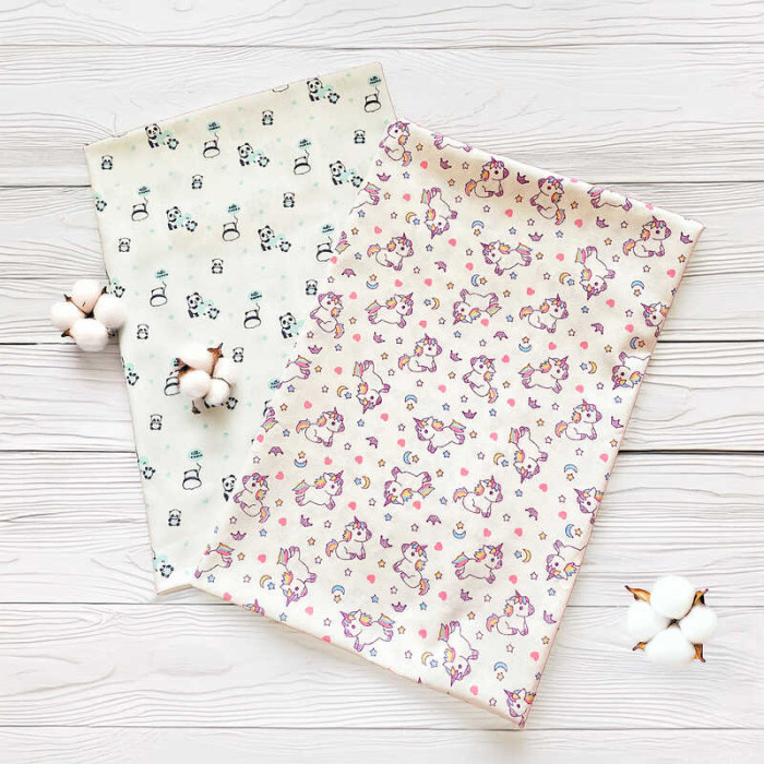 Набор подгузников Единороги и панда 15434 2 шт в комплекте ткань муслин размер 100*80 см Bimbo Bimbo