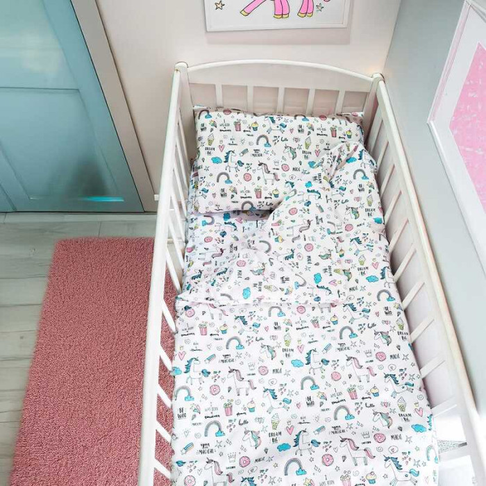 Постільний комплект Єдинороги 66756 тканина БЯЗЬ Gold Lux розмір 110*90 см Bimbo Bimbo