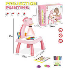 Столик з проєктором YM 2021-7 A “Динозаврик” 3 диски фломастери серветка на батарейках музика підсвітка