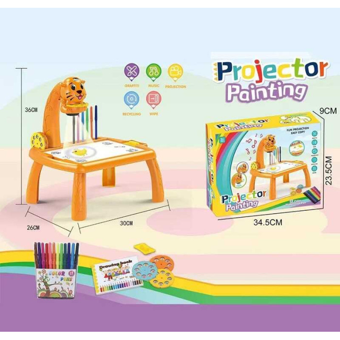 Стіл з проєктором RFY 222-4 3 диски фломастери серветка на батарейках музика підсвітка