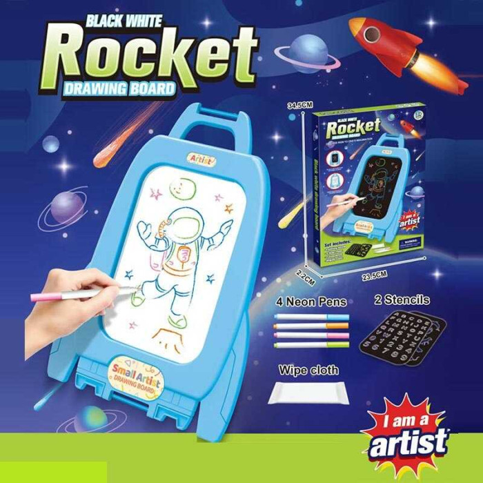 Дошка D 1239 чорна та біла основи для малювання 4 фломастери 2 шаблони наліпки серветка