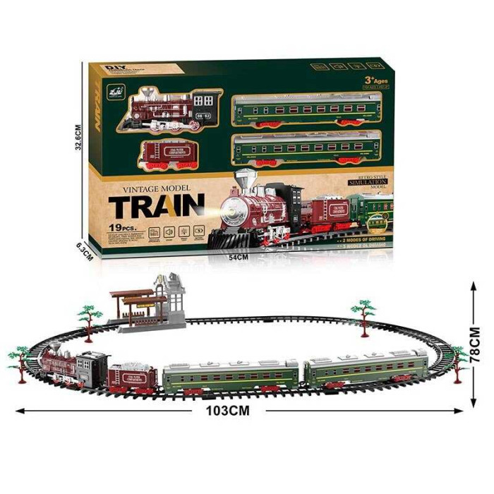 Залізниця 9299-65 19 елементів 4 вагони довжиною 84 см дорога 103х78 см підсвічування звук-беззвучний режим рух вперед на батарейках