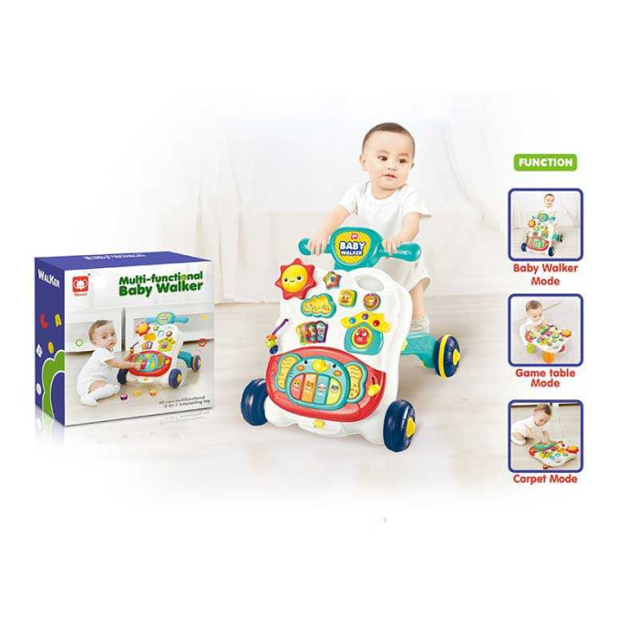 Ходунки-каталка 839 3в1 знімне піаніно стіл музика ноти звуки тварин підсвічування пальчикові ігри сортер тріскачка наліпки