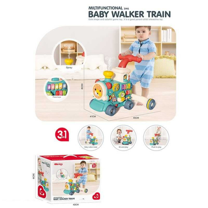 Ходунки-каталка 6062 піаніно звук підсвітка годинник сортер рухомі елементи парогенератор звук потяга на батарейках