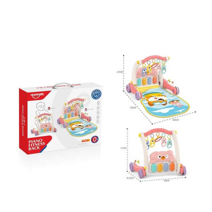 Ходунки HE 0613 2в1 килимок музична панель музика підсвічування 5 підвісок люстерко брязкальця