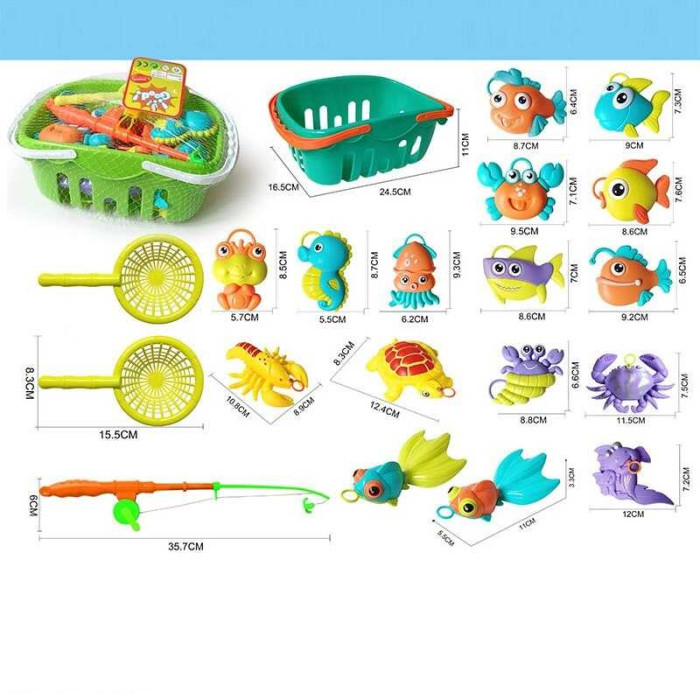 Риболовля QF 338-2 16 фігурок морських мешканців вудочка сачки кошик сітка - дитяча іграшка