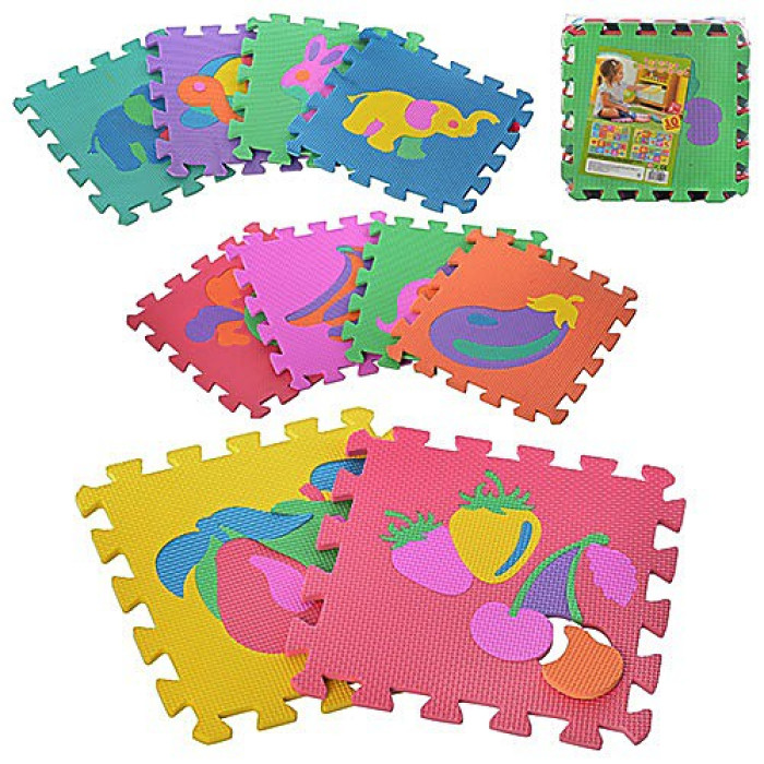 Килимок-пазл EVA фрукти-тварини 10 шт розмір 30*30см товщина 9мм у плівці 30*30*85см
