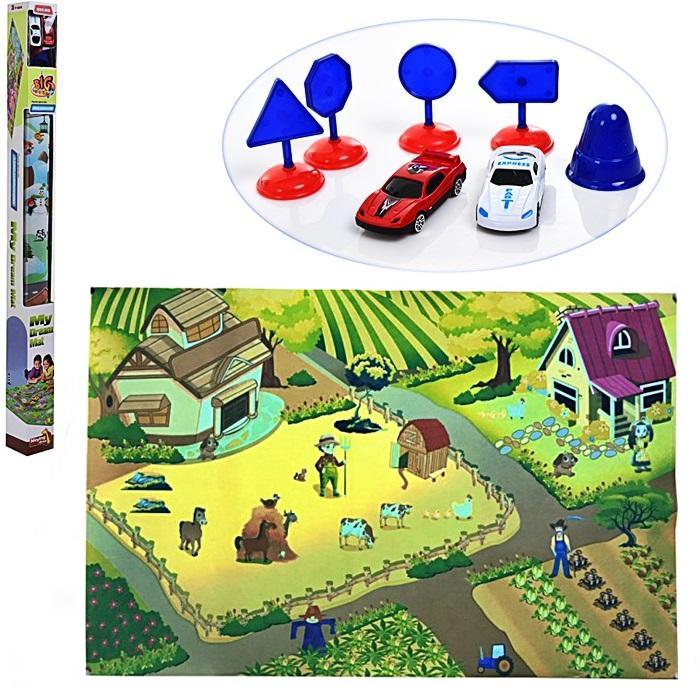 Килимок для малюків Ферма з машинками і дорожніми знаками 120*80см