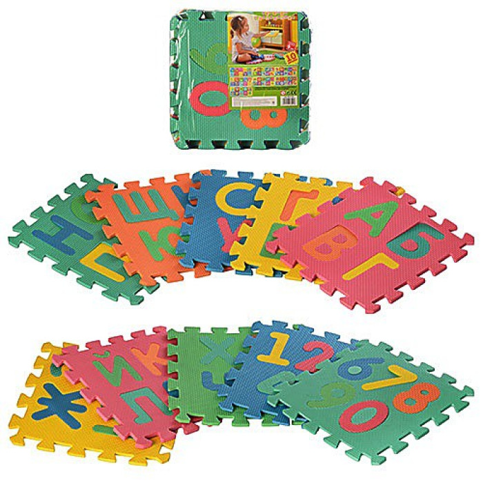 Килимок-пазл EVA алфавіт укр і цифри 10 дітей 30*30 см товщина 9 мм в плівці 30*30*85 см