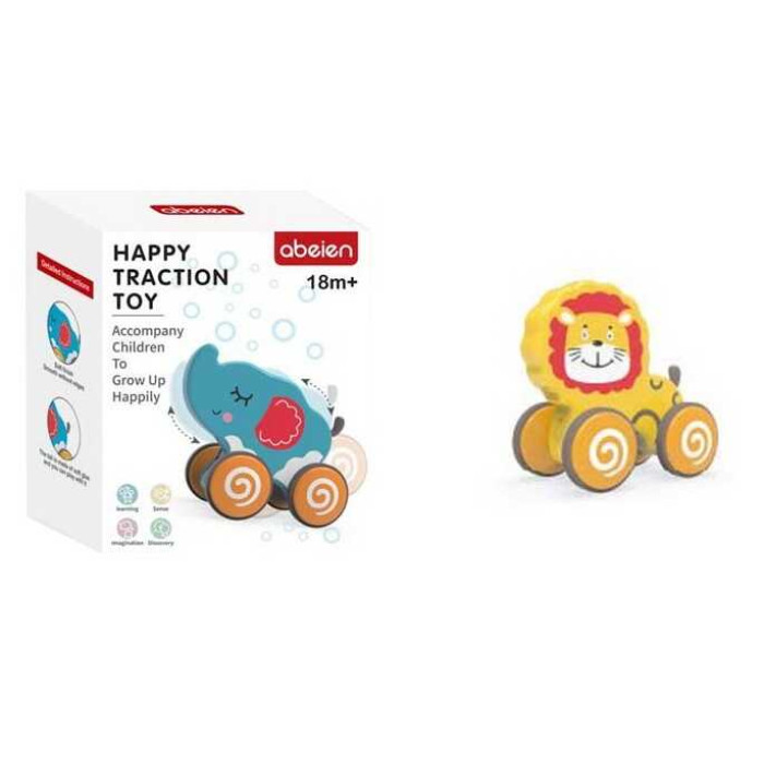 Каталка 58070-78 “Тваринка” пластикова рухомі елементи прорезинені колеса шнурочок