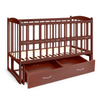 Ліжечко деревяне маятник+шухляда Няша вільха - колір шоколад (відкидний бортик) - дитяча гойдалка