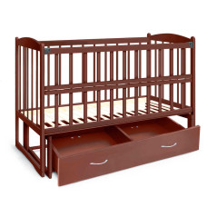Ліжечко деревяне маятник+шухляда Няша вільха - колір шоколад (відкидний бортик) - дитяча гойдалка