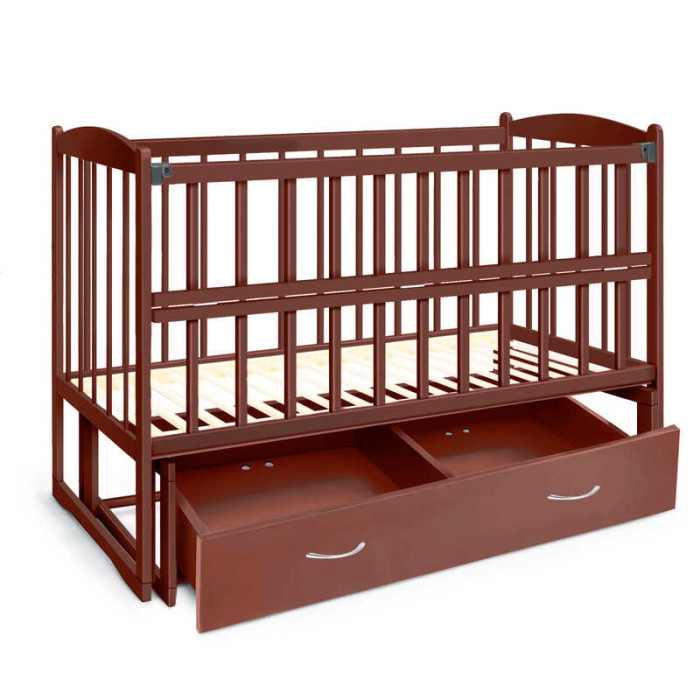 Ліжечко деревяне маятник+шухляда Няша вільха - колір шоколад (відкидний бортик) - дитяча гойдалка