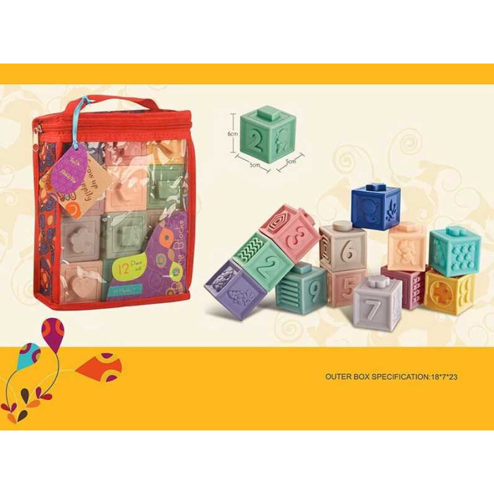 Дитячі сенсорні кубики 9988 E 12 штук в сумці геометричні фігури математичні знаки