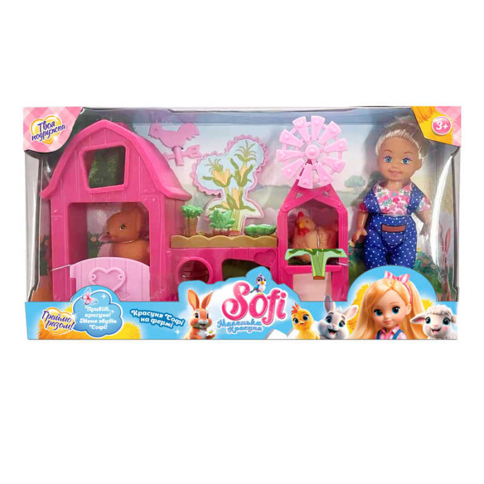 Кукла Sofi 49430 На ферме высота куклы 11 см домик фигурки животных