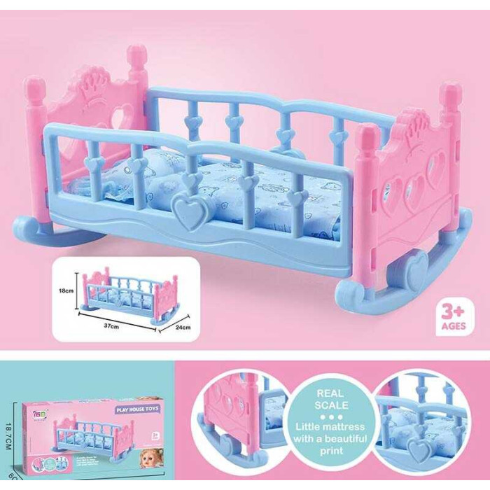Ліжко для ляльки CS 8882 гойдалка з подушкою та ковдрою в коробці 37 см