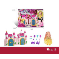 Замок з лялькою KDL 58 висота ляльки: 10 см шарнірні з'єднання знімна сукня аксесуари розмір замка: 30х18 мелодія підсвічування відчиняються дверцята в коробці