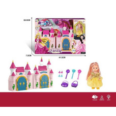 Замок з лялькою KDL 58 висота ляльки: 10 см шарнірні з'єднання знімна сукня аксесуари розмір замка: 30х18 мелодія підсвічування відчиняються дверцята в коробці