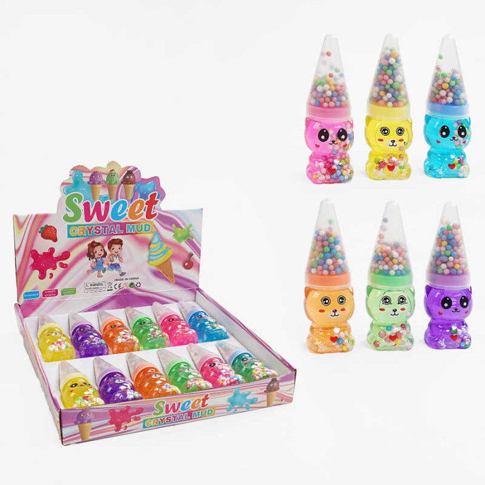 Лизун C 68868 ЦІНА ЗА 12 ШТУК В БЛОЦІ глітер пінопластові кульки