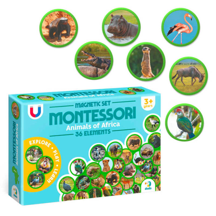 Магнітний набір Монтесорі «Тварини на континентах: Африка» 200284 Dodo 36 елементів в коробці Dodo