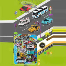 Набір машин 24610 автобус вертоліт джип спорткар швидка допомога дорожні знаки на листі