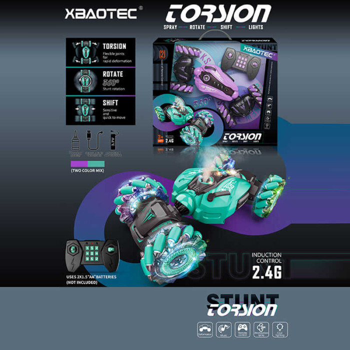 Автомобиль на радиоуправлении XB 1235 аккумулятор 37 В USB кабель пульт 24 ГГц звук подсветка роликовые колеса парогенерация поворот на 360 градусов