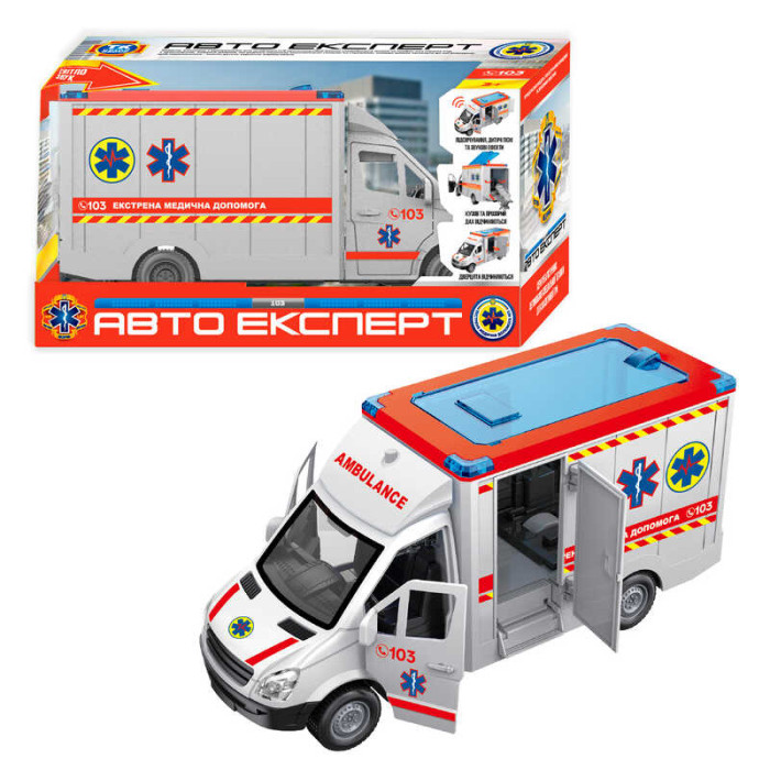Машинка TK 97569 Авто Експерт Швидка допомога ОЗВУЧ УКР МОВОЮ інерція звук підсвіч вірші пісні двері та дах відчиняються Авто Експерт