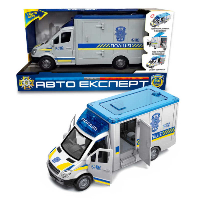 Машинка ТК-73429 Авто Експерт Поліція ОЗВУЧУВАННЯ УКРАЇНСЬКОЮ МОВОЮ інерція звук підсвічування вірші пісні звук сирени двері та дах відчиняються Авто Експерт