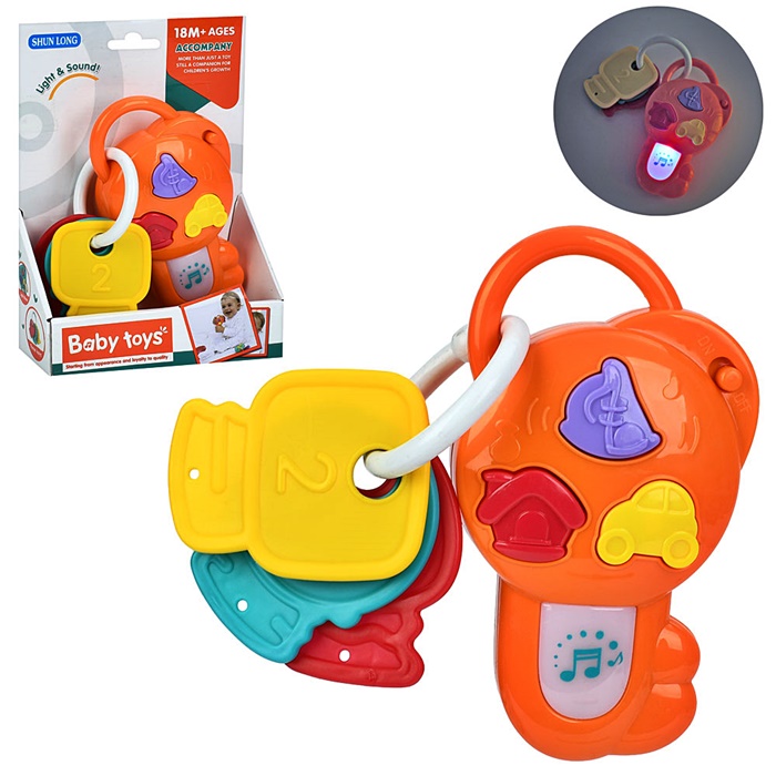 Гремучка 8605-2 16см 2 кольори ключ з брелоком прорізувач муз звук світло на батар 20*145*6см