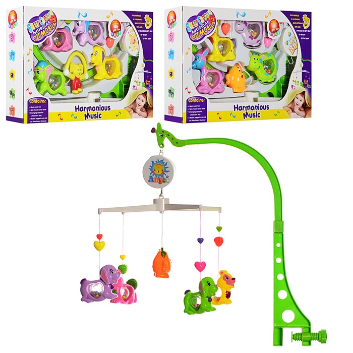 Мобіль карусель M1245UR на ліжко 3 види заводна музика іграшки 5 шт 39*25*65 см