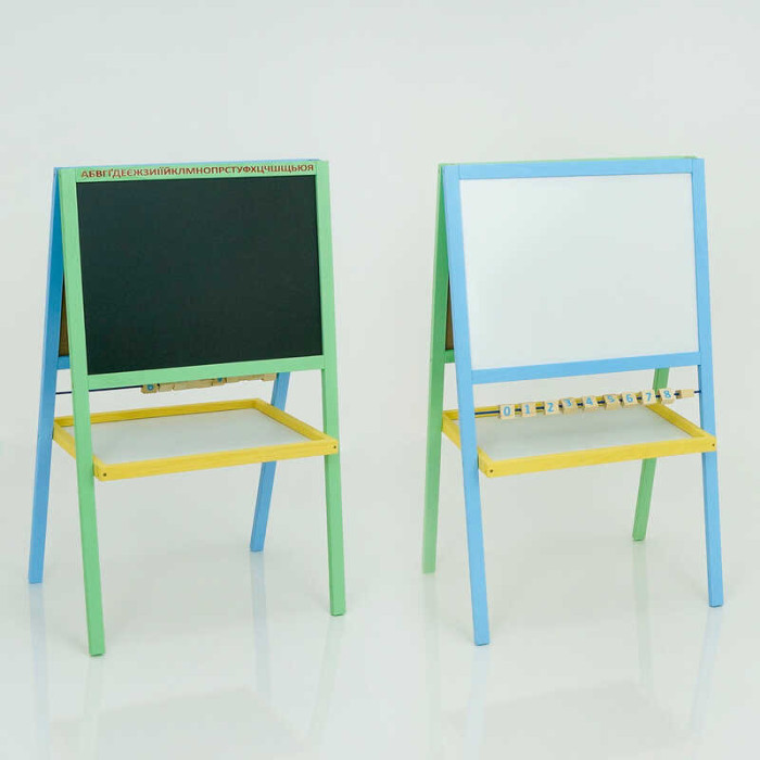 Мольберт магнитный Мася - ЦВЕТНОЙ с полочкой 140 материал сосна Мася