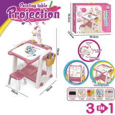 Столик ігровий з проєктором YM 58 підсвічування звук маркери губка 3 диски стільчик дошка для малювання в коробці